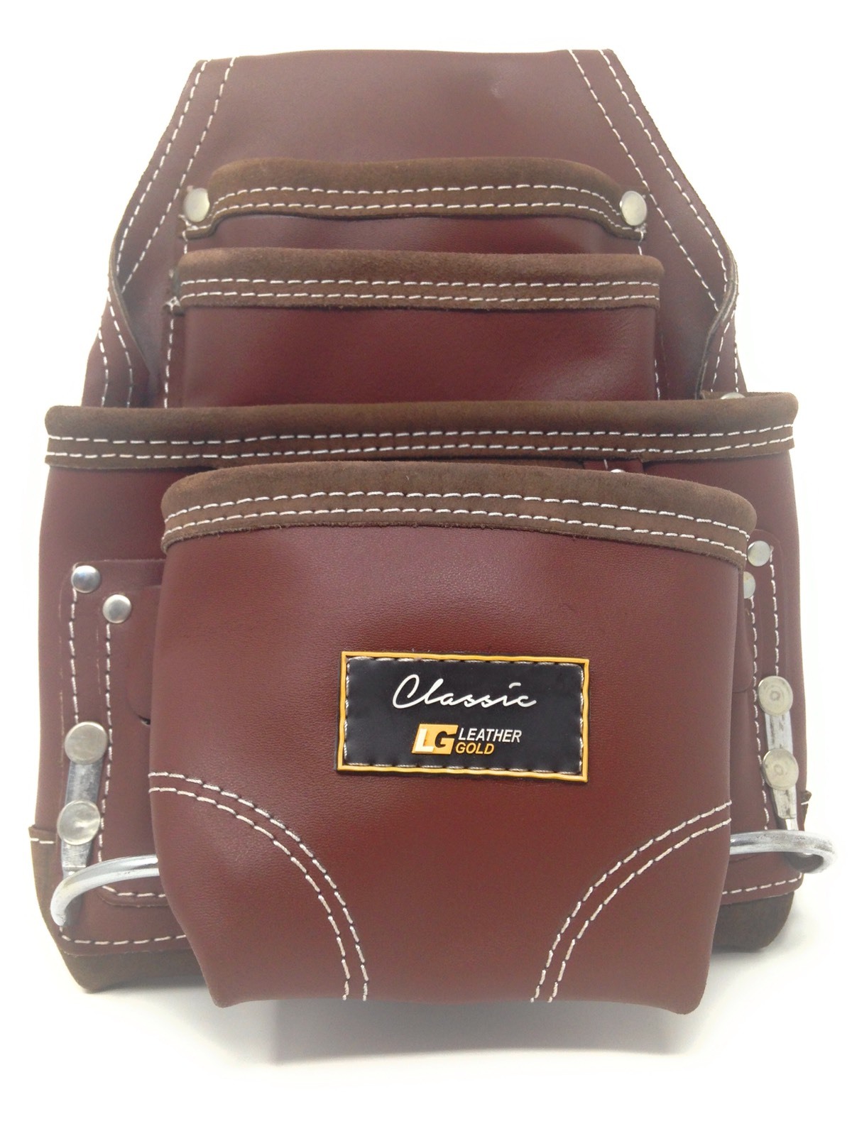 Pack Of 5 Leather CLASSIC Ten Pocket BRN Tann Tool Pouch 2 Hammer Holders