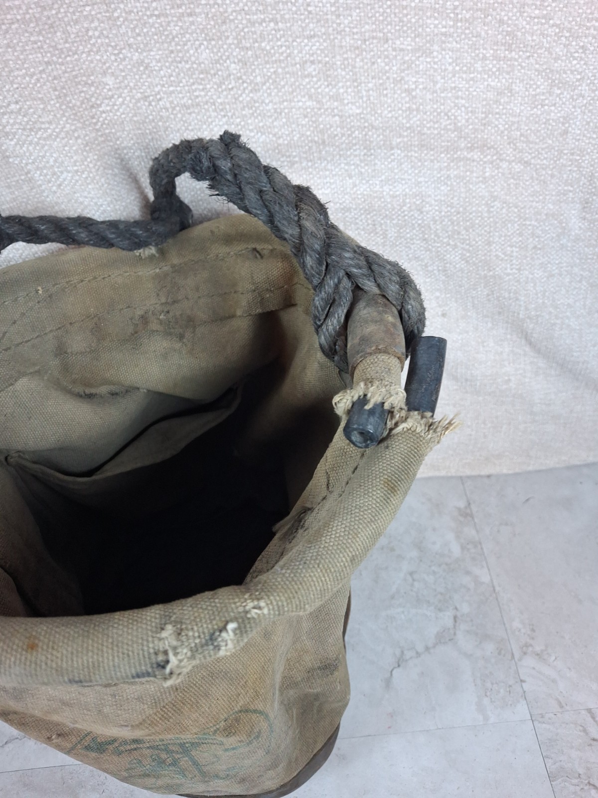 Vintage Klein Tools 5104S Lineman Canvas Tool Bucket Leather Bottom 16″ Tall