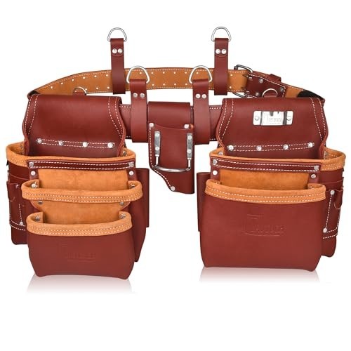 Premium Grain Leather Tool Belt Set | Durable Tool Pouch & Rig | Carpenter & Ele
