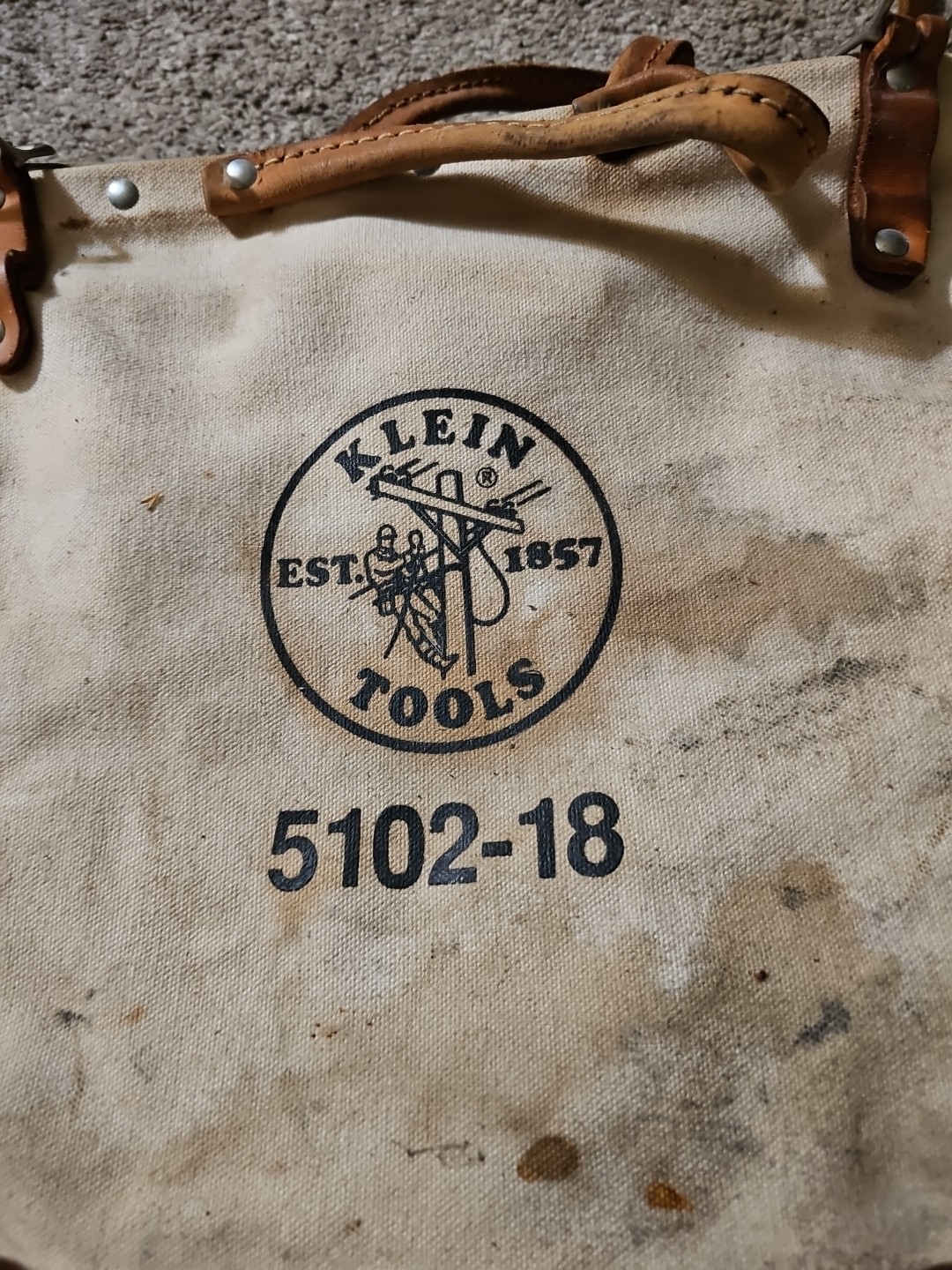 Klein Tools 5102-18 Canvas Tool Bag Large Beige Brown Leather Bottom Heavy Duty