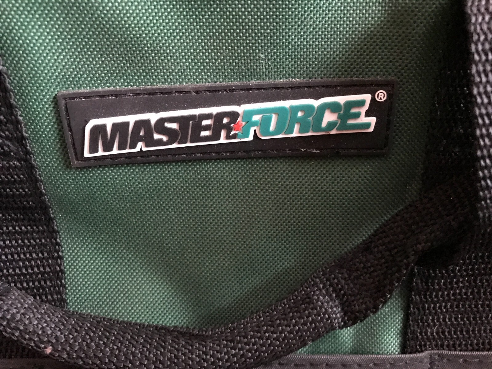 Master Force Tools Large Storage Tote Bag 6 Pockets Black Green Handles 15x10x9