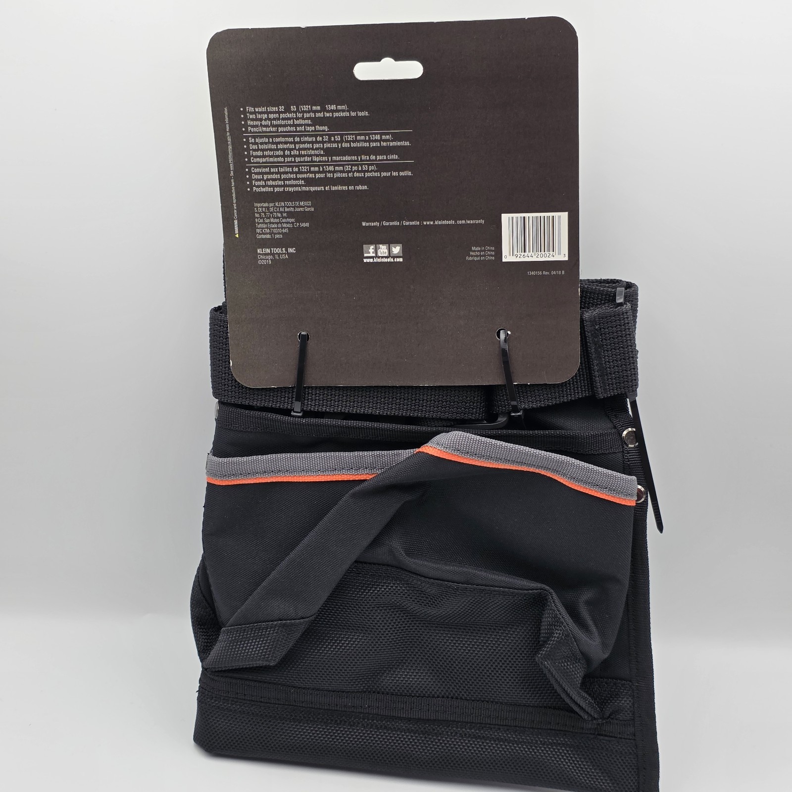 Klein Tools Adjustable Black Tool Belt with Heavy Duty Pockets and Tape Thong