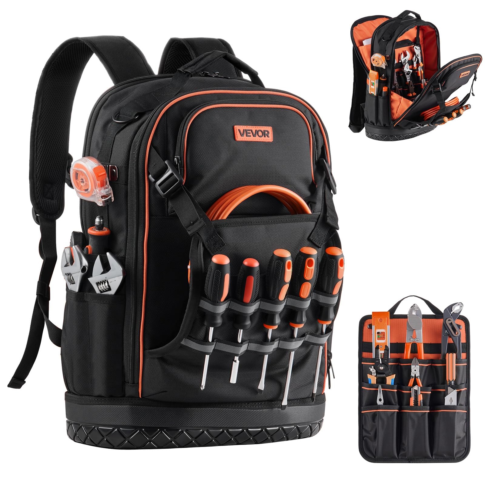 VEVOR Tool Backpack, 65 Pockets, Heavy-duty 65 Pockets + Non-Rolling, Black