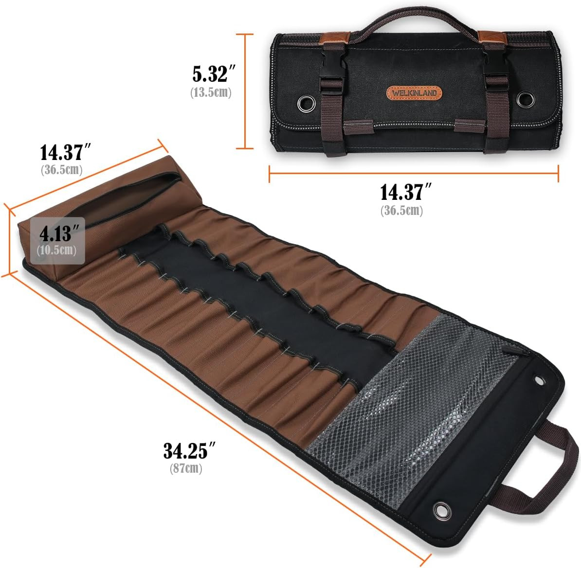 WELKINLAND 23-Pocket Canvas Tool Roll, Heavy-Duty Tool Wrap Roll, Waterproof Can