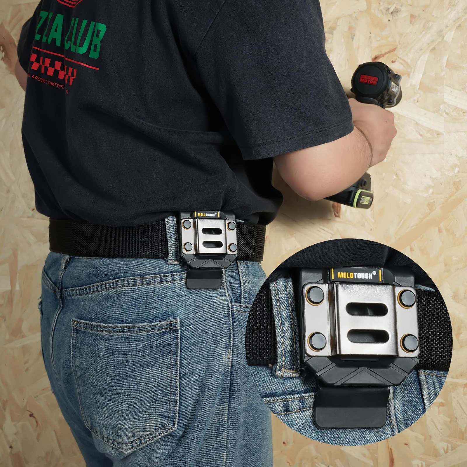 Drill Holster & Tape Measure Holder for Tool Belt – Fits 2.7″ Belt (Black)