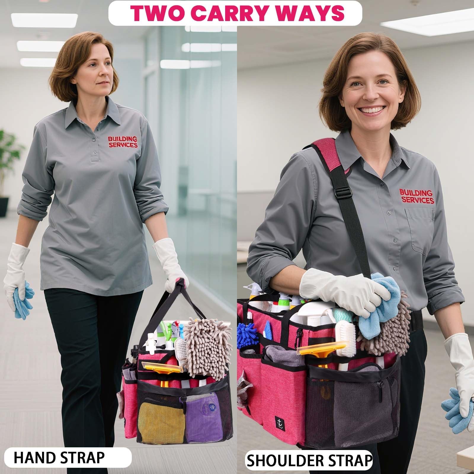 Extra large Cleaning Caddy Bag Built-in Sturdy Board, Cleaning Organizer with…