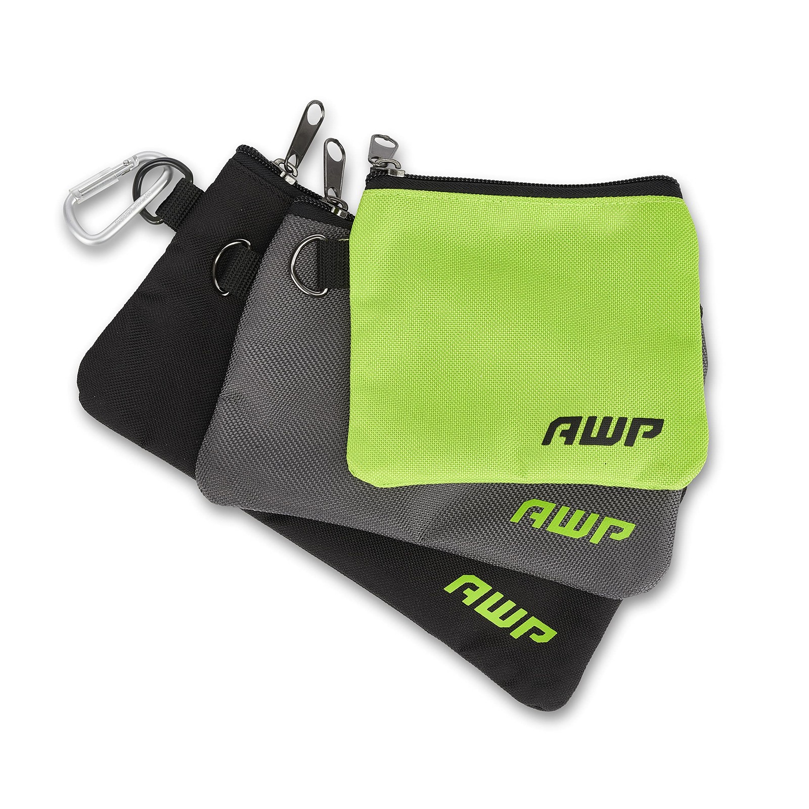 AWP Accessory Tool Pouches with Carabiner 10″ x 2″ x 6″, Green/Gray/Black