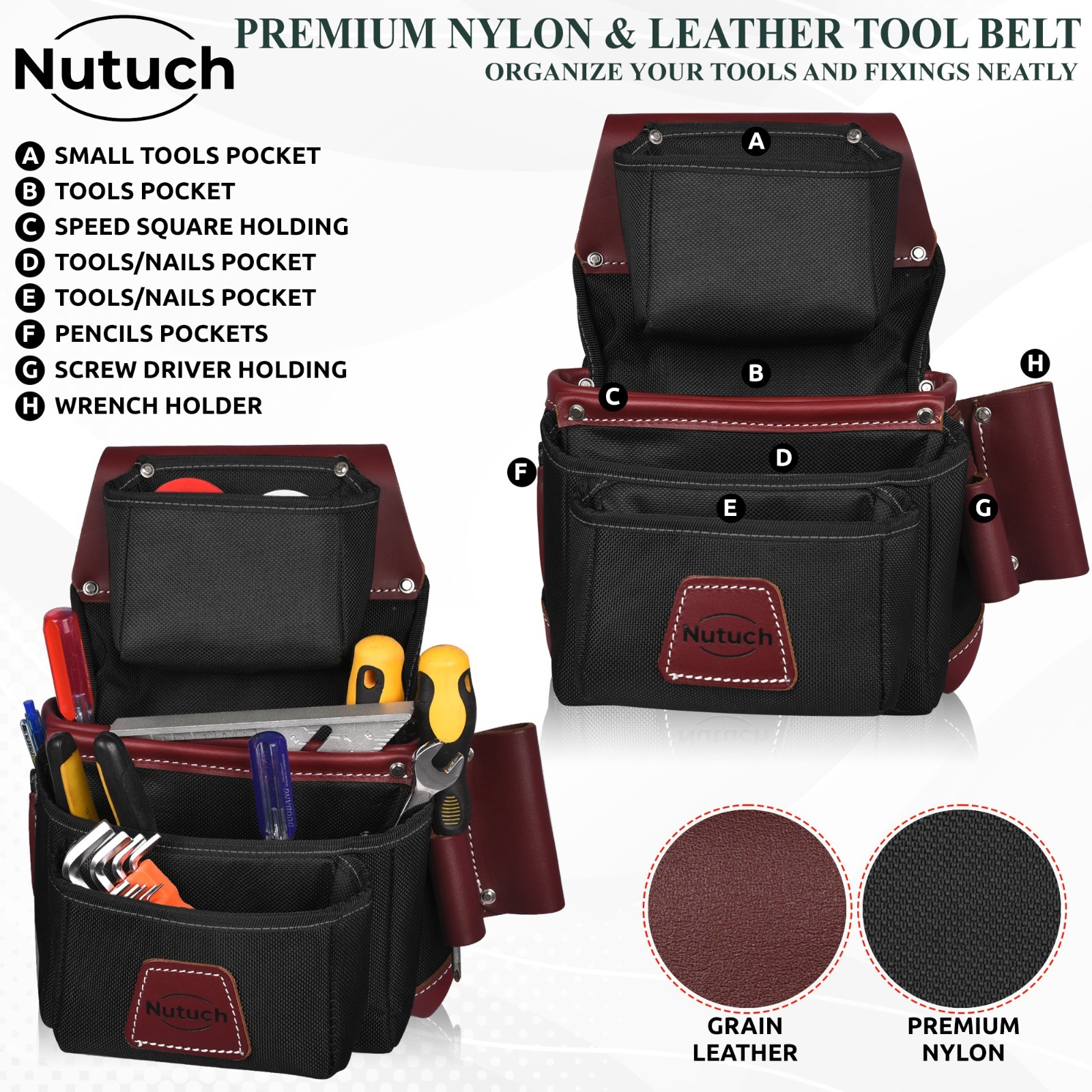 NUTUCH Nylon and Leather Tool Belt with Suspender | Electrician Tool Belts