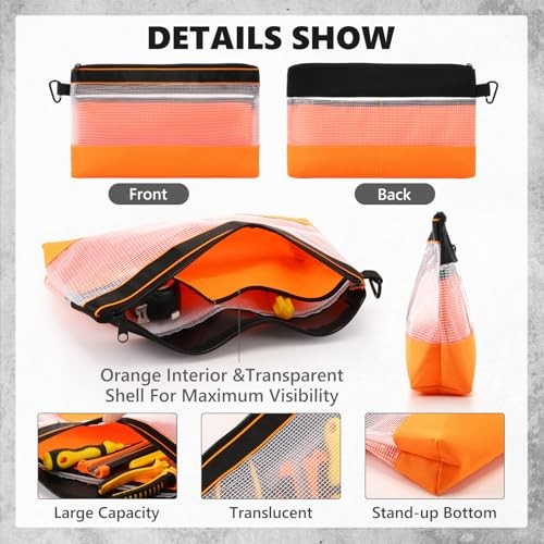 16 Pcs Zipper Clear Tool Bag Bulk Small Tool Bag, Heavy Duty Clear 11.8 Inch