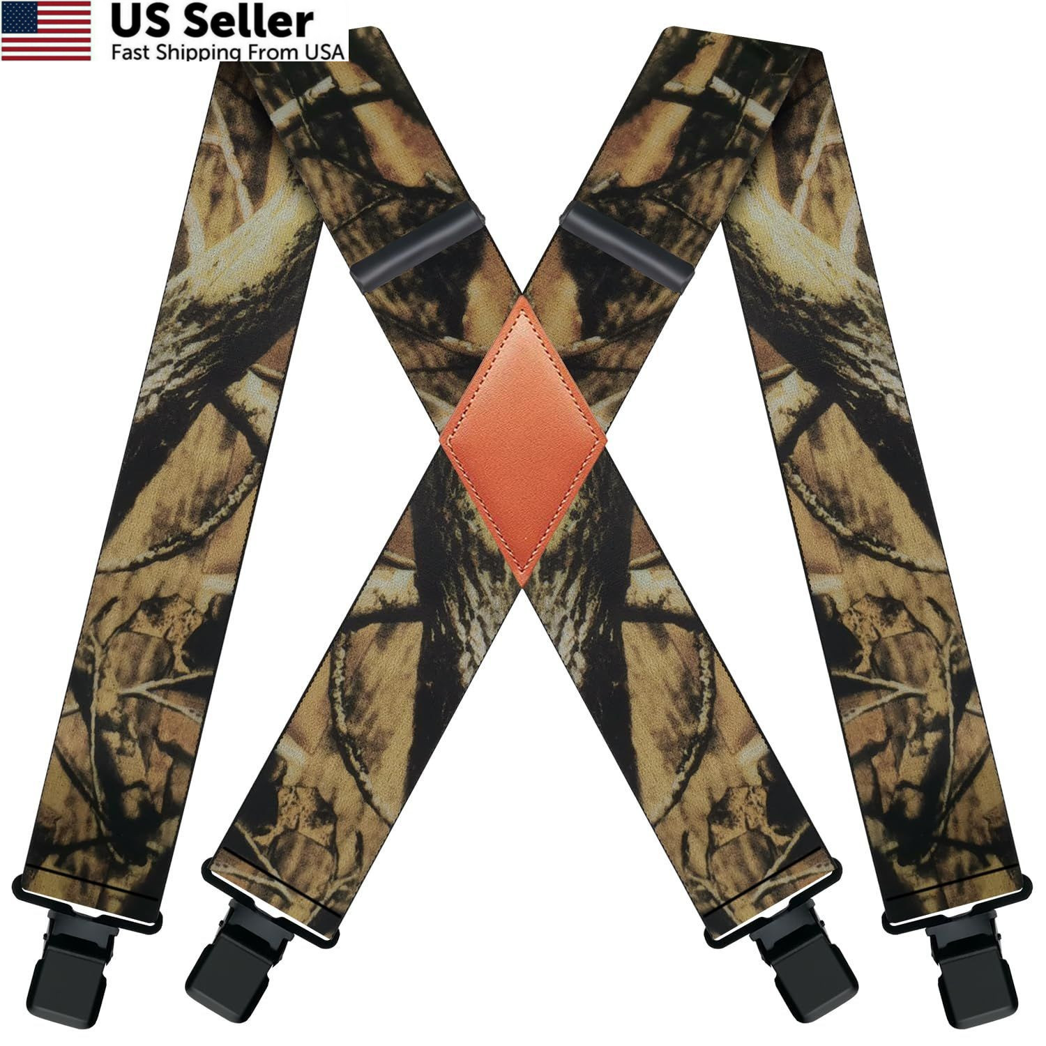 QCWQMYL Camo Suspenders for Men – One Size, 2″/B1/Camo Yellow/Black Clips