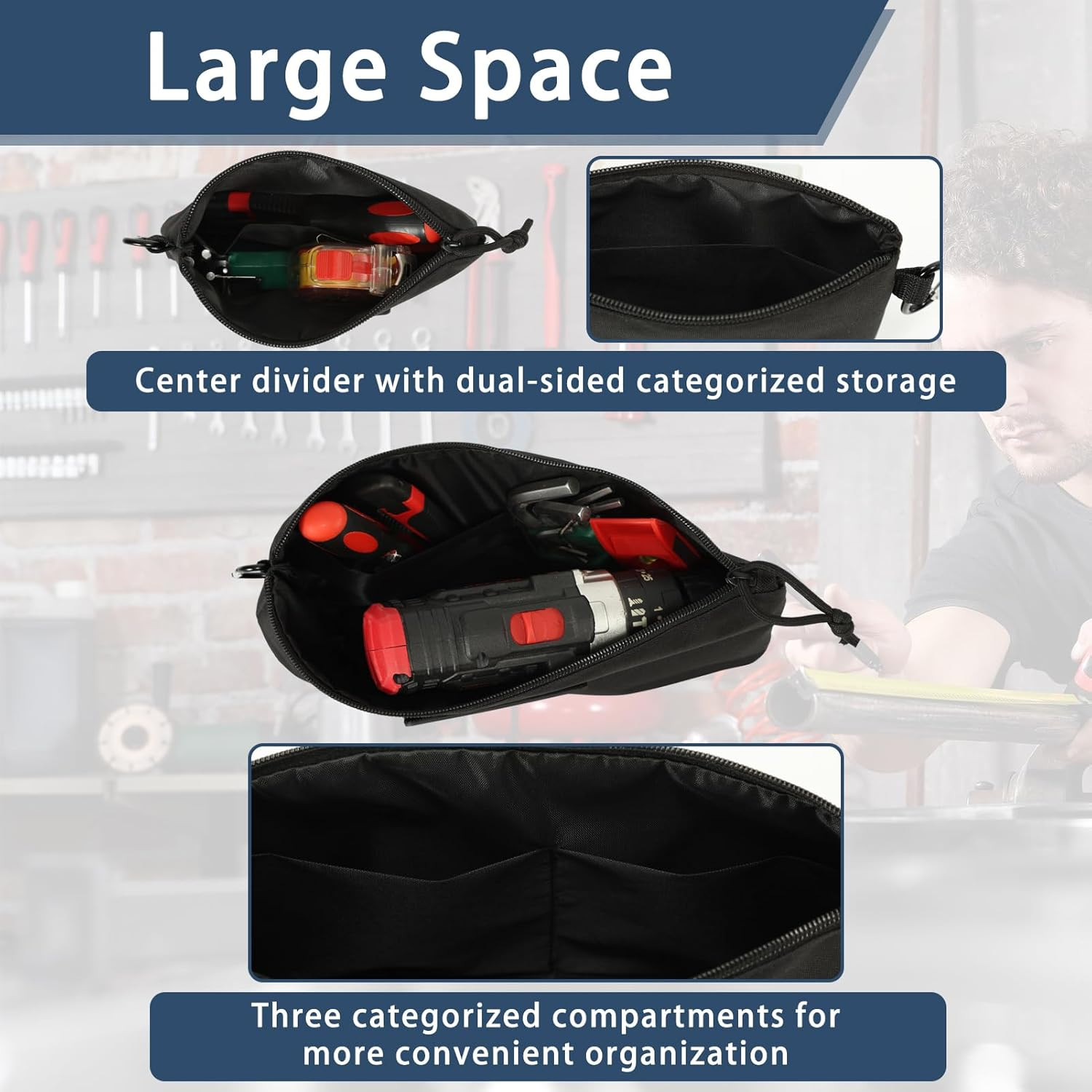 4-Pack Waterproof Tool Pouch, Small Multipurpose Zipper Storage Bag for Tools an