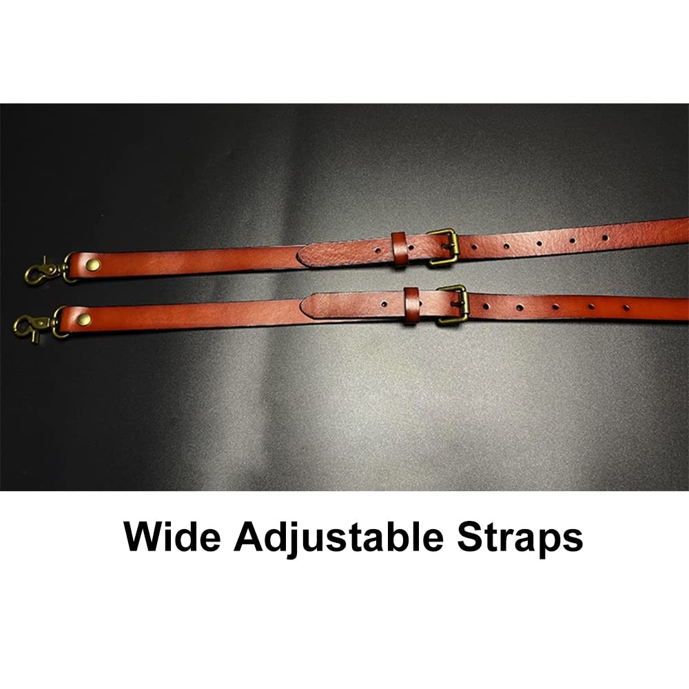 MUNION Leather Mens Suspenders Large, Red Brown for Men