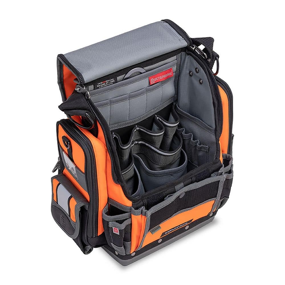 15In Medium Hi-Viz Orange Nylon Tool Pouch W Pen;Knife;Pliers;Screwdriver;Wrench
