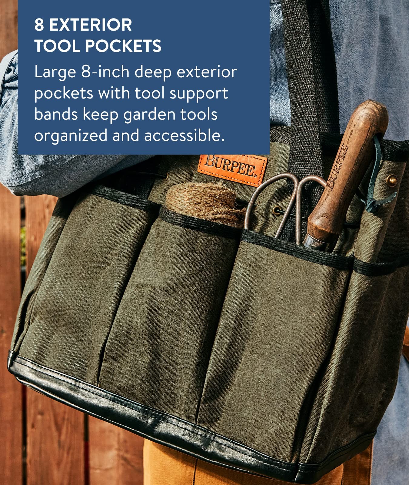 Burpee Waxed Canvas Garden Tool Tote Heavy-Duty Tote Bag Storage Organizer For