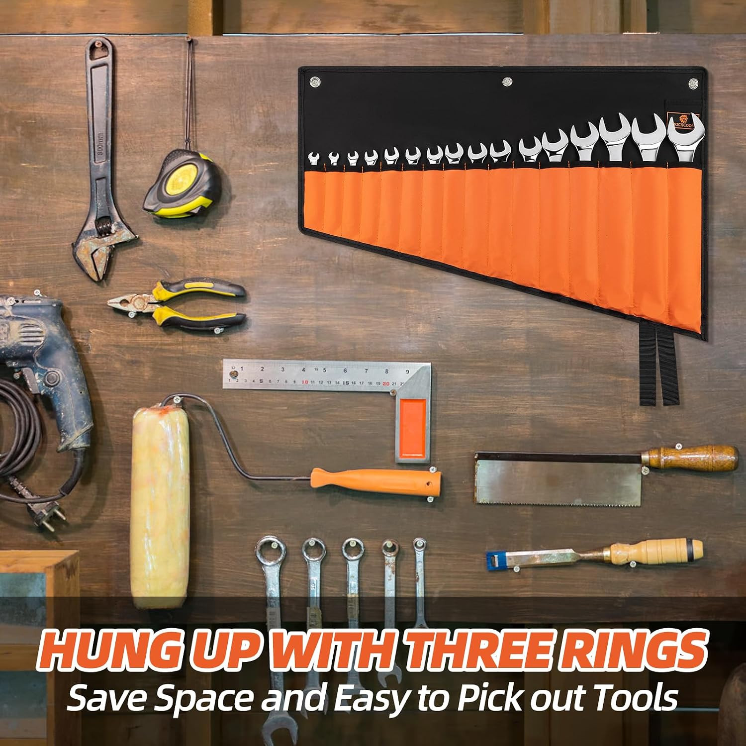 Wrench Roll Organizer 16 Pockets, Wrench Pouch Roll up | Water Proof Oxford Clot