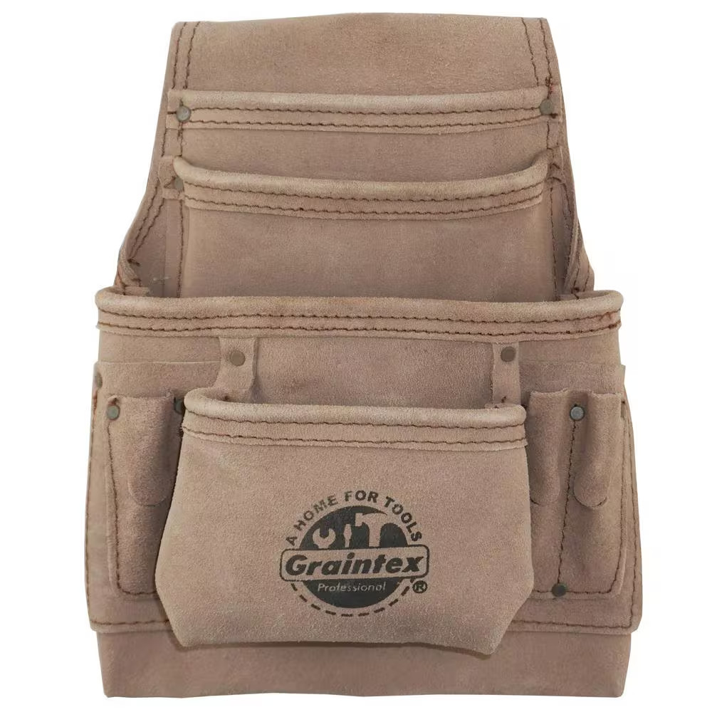 10-Pocket Beige Leather Suede Nail & Tool Pouch