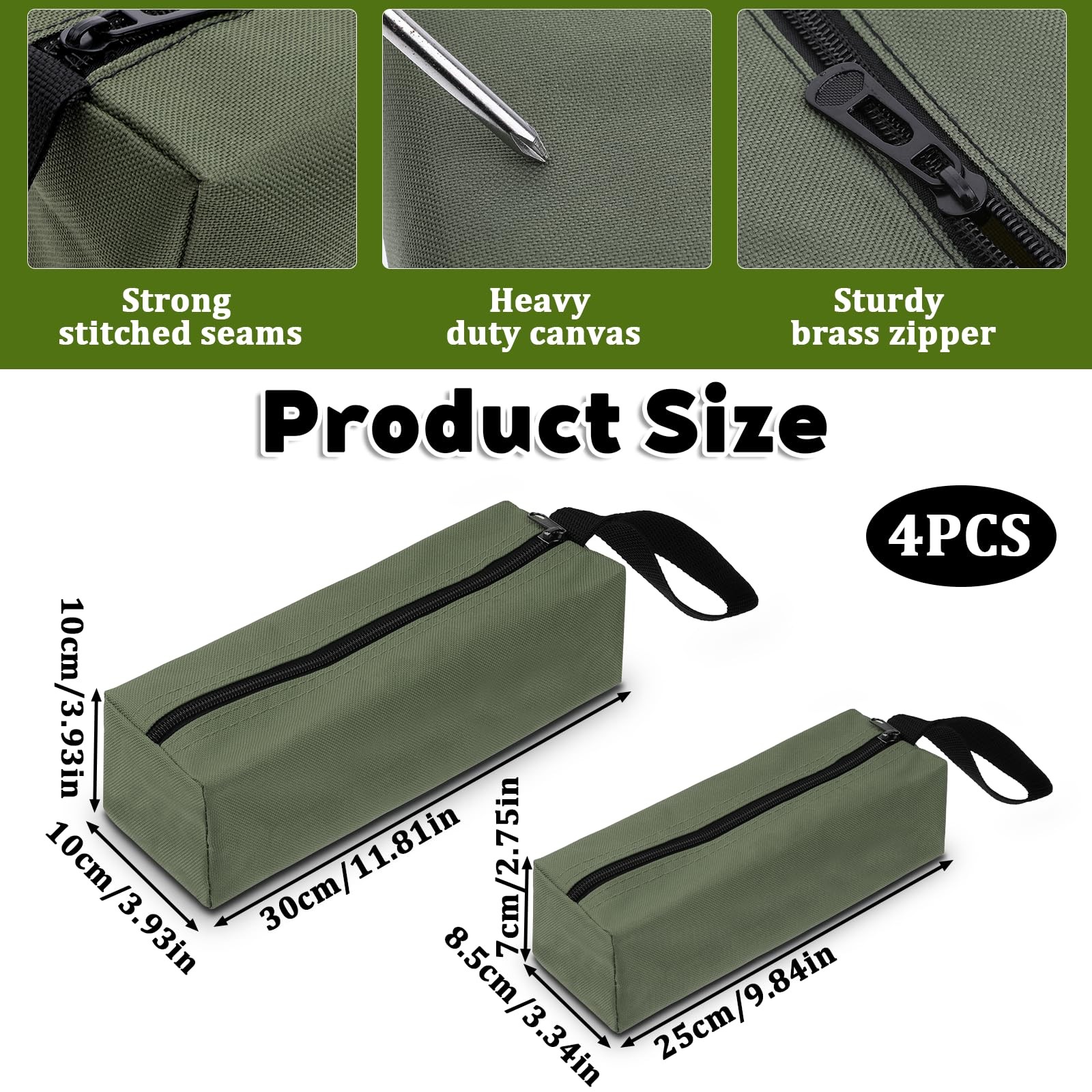 4 PCS Heavy Duty Tool Pouches With Zipper Multipurpose Storage Bag Carabiner