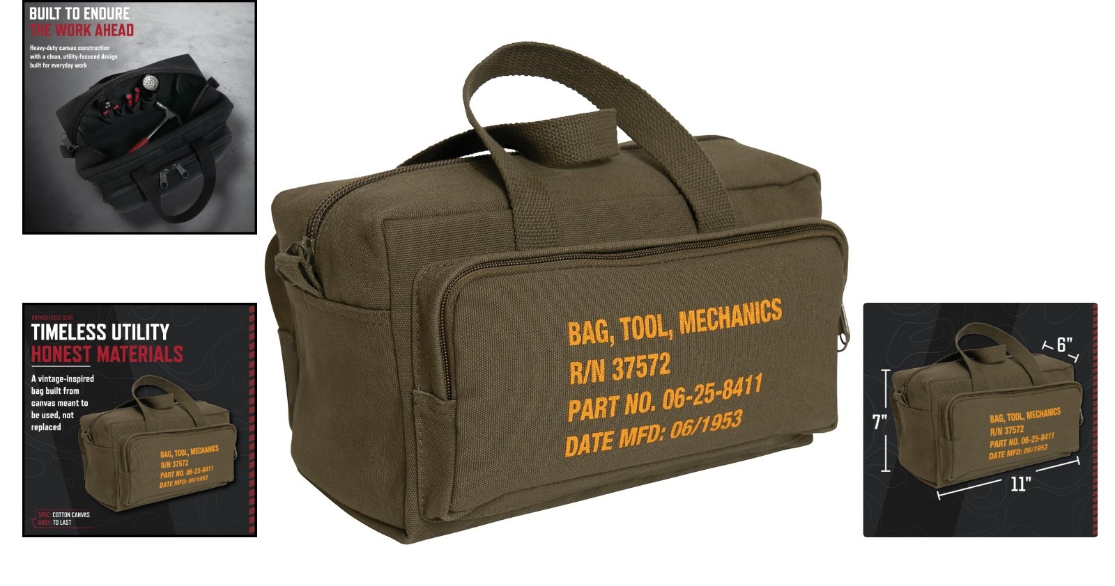 Rothco Mechanics Tool Bag Heavy Duty Canvas Organizer Olive Drab
