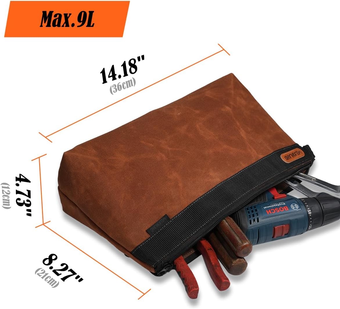 WELKINLAND 2-Pack 14″ Waxed Canvas Tool Pouches, Water-Resistant Organizer