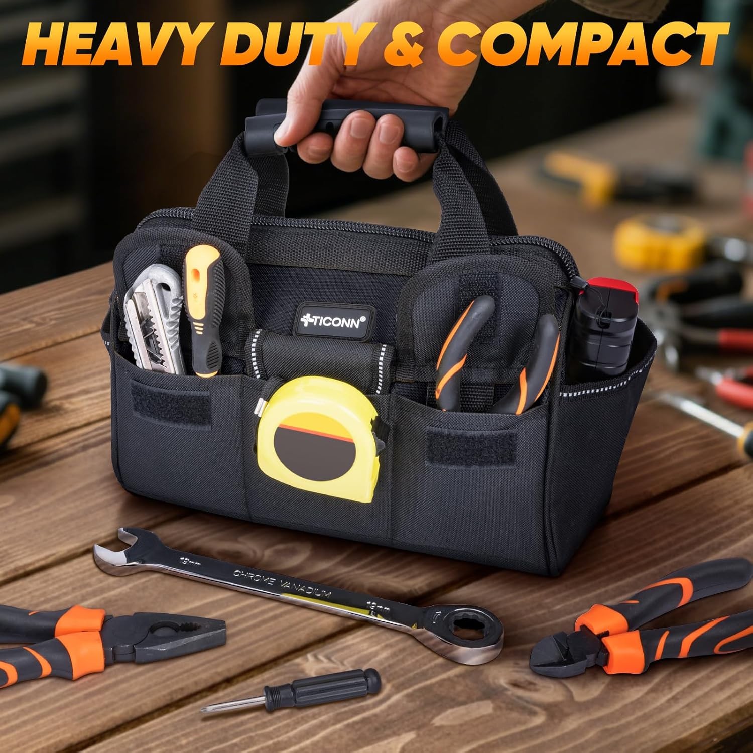 Multi-Pockets Tool Bag Portable Adjustable Tool Box Storage Organizer Black