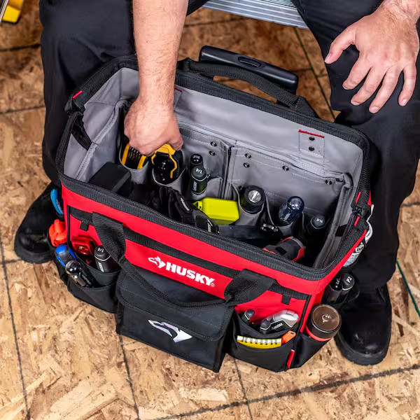 18in Rolling Tool Bag 18 Pocket Heavy-Duty Telescoping Handle Wheels Red
