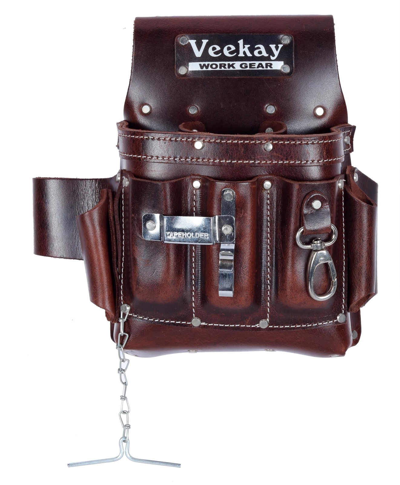 VEEKAY 10-Pocket Full Grain Leather Electrician Tool Pouch, 10 Pocket, Brown