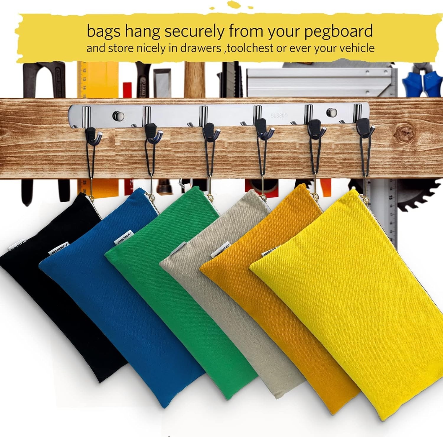 Washable 6 Pack Canvas Tool Bag Set – Heavy Duty, Durable, 12.5 x 7-Inch Pouches