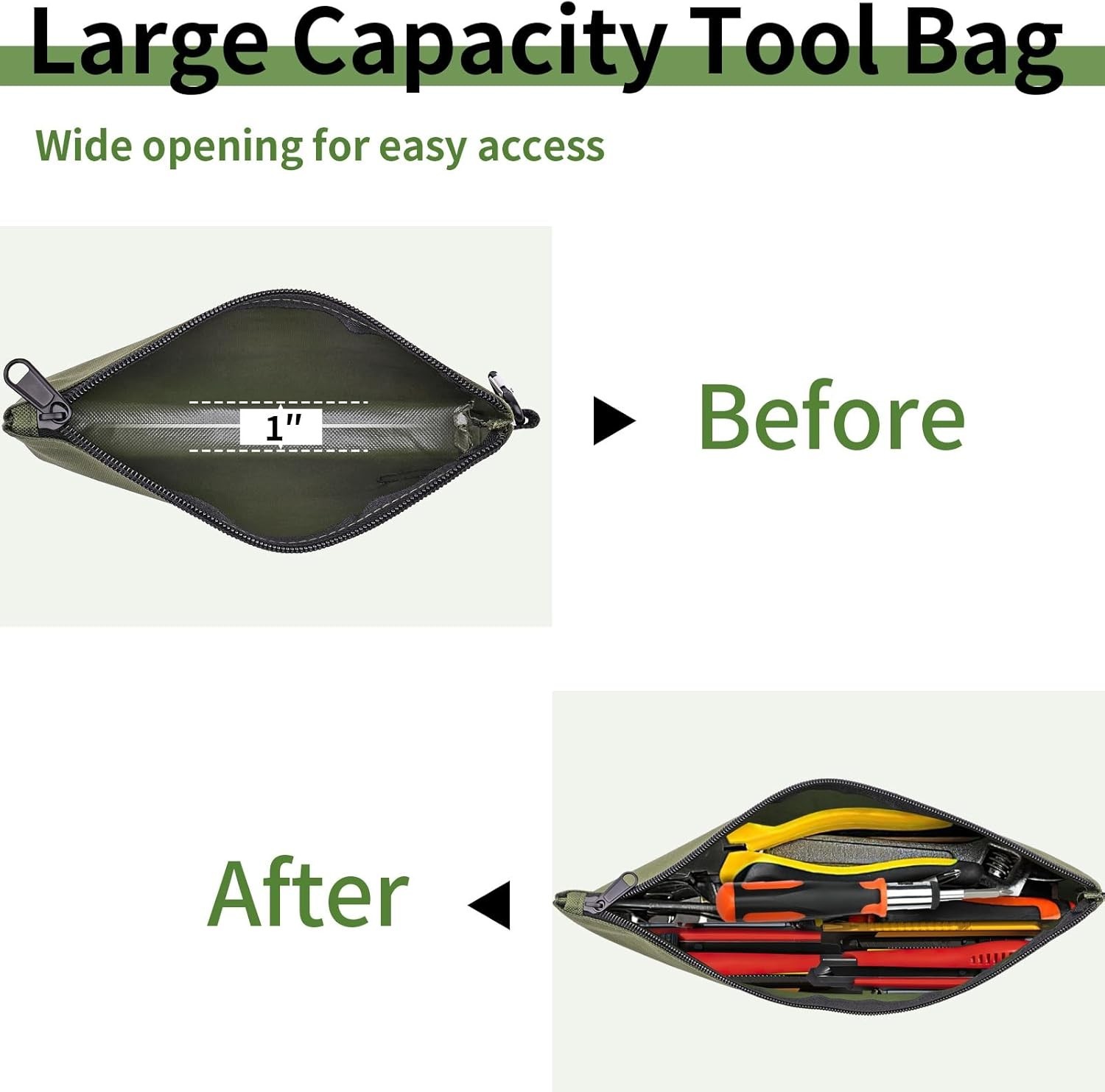 3 Pack Polyester Tool Pouches with Carabiner Flat Bottom Multiuse Organizer