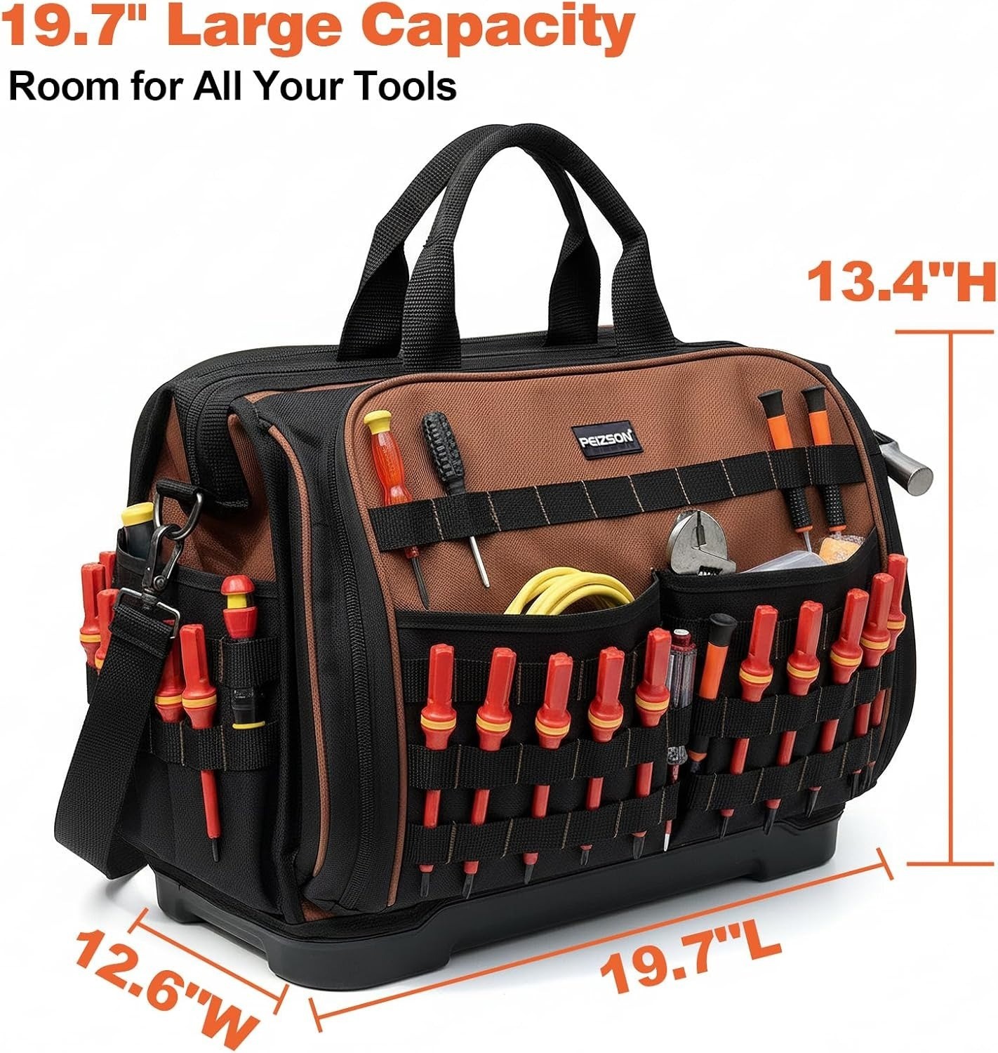 20 Inch Heavy Duty Tool Bag for Electrician 80 Molle Loops 46 Pockets Waterproof