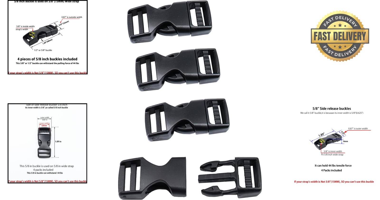 Dual-Side Adjustable 1/2″ & 5/8″ Plastic Buckles – Quick-Release Heavy-Duty Set