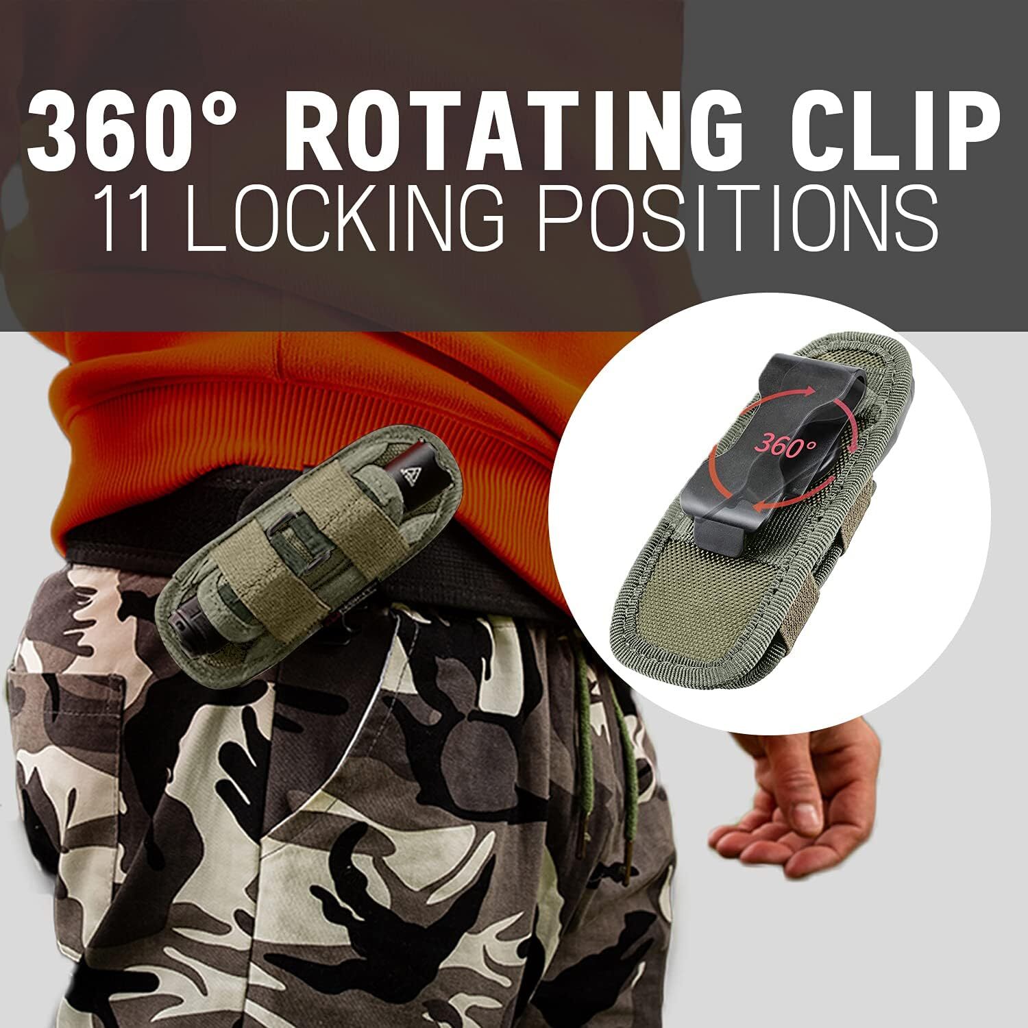 Tactical Flashlight Pouch Holster 360° Rotatable Flashlight Holder Bag Belt Clip