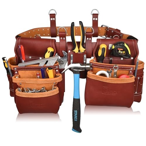 Grain Leather Tool Belt | Tool Rig Set | Tool Pouch | Drywall Tool Maroon 2000
