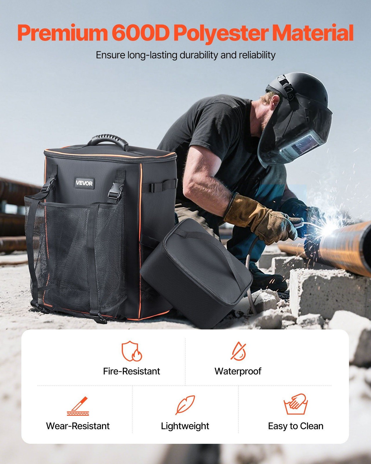 Versatile Welding Backpack 35.6L 600D Durable Fabric Ideal for On-Site Work