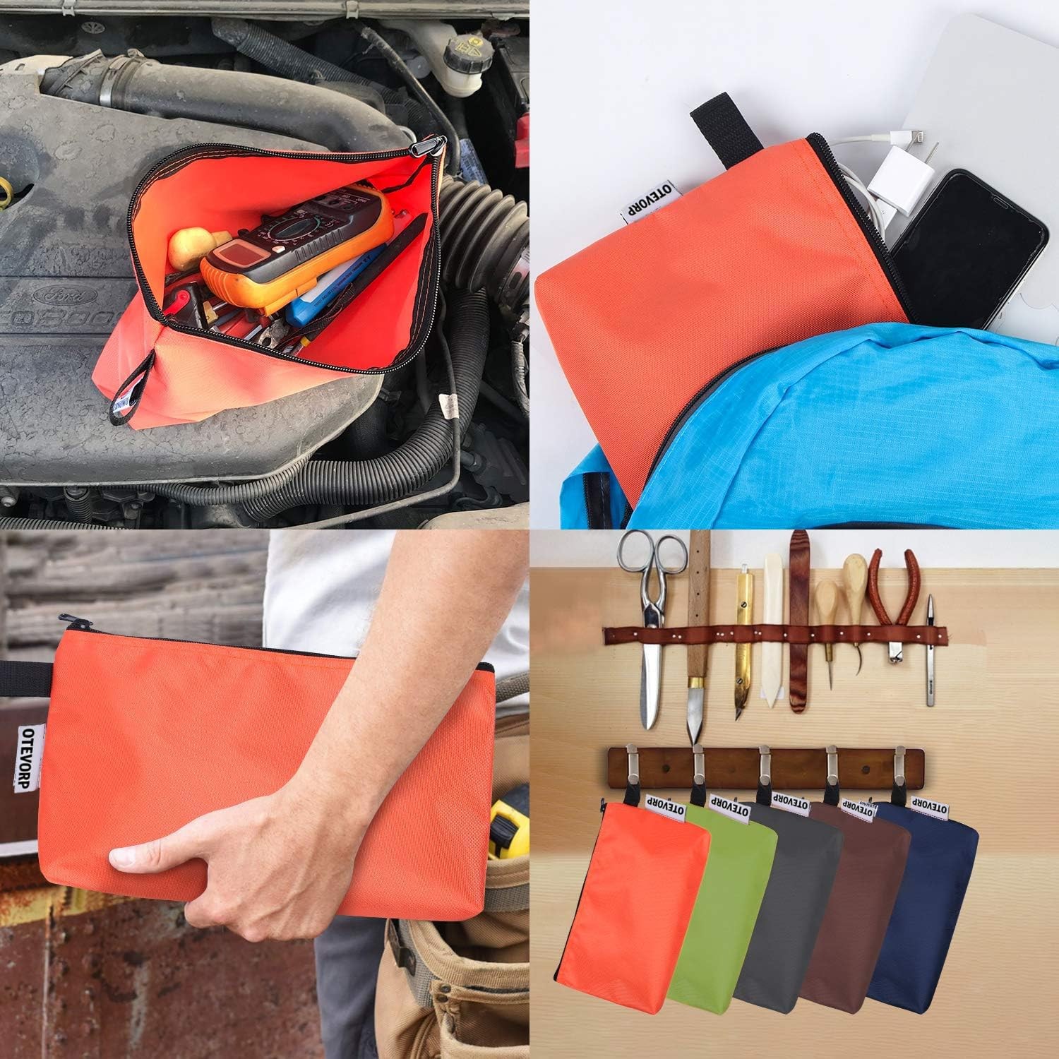 Premium Flat Bottom Utility Zipper Small Tool Bag 12.5x7x2 Inch 5 PCS