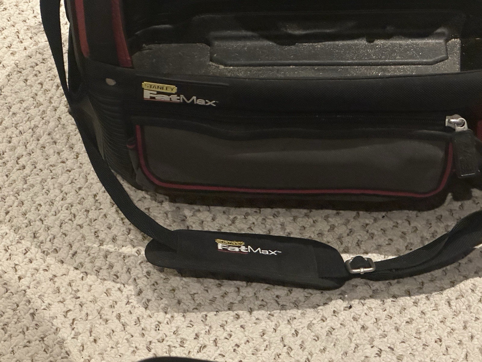 Stanley 1-93-951 FatMax Open Tote Tool Bag in Black & Red, 18” Metal Bar Handle