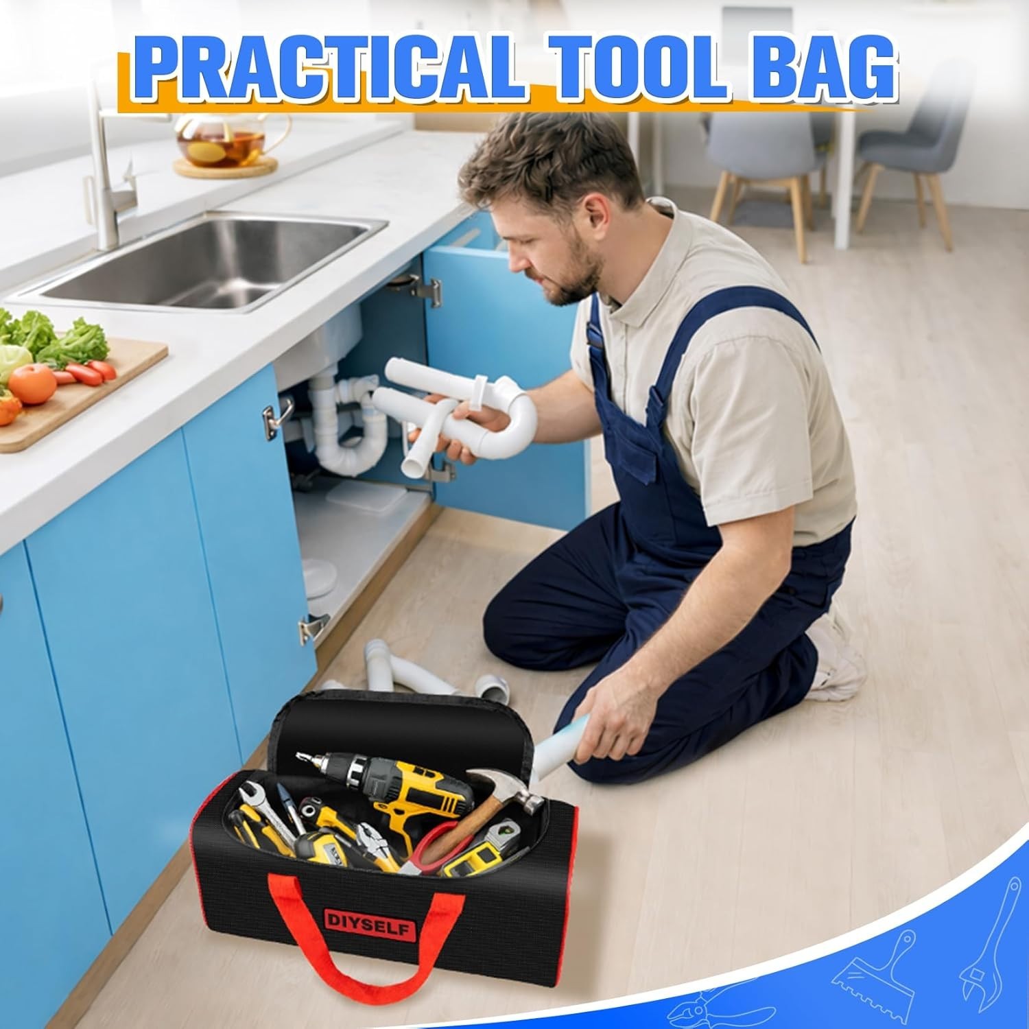 3 Pack Small Tool Bag, 9.5″ Portable Tool Bags for Men, Heavy Duty Storage To…