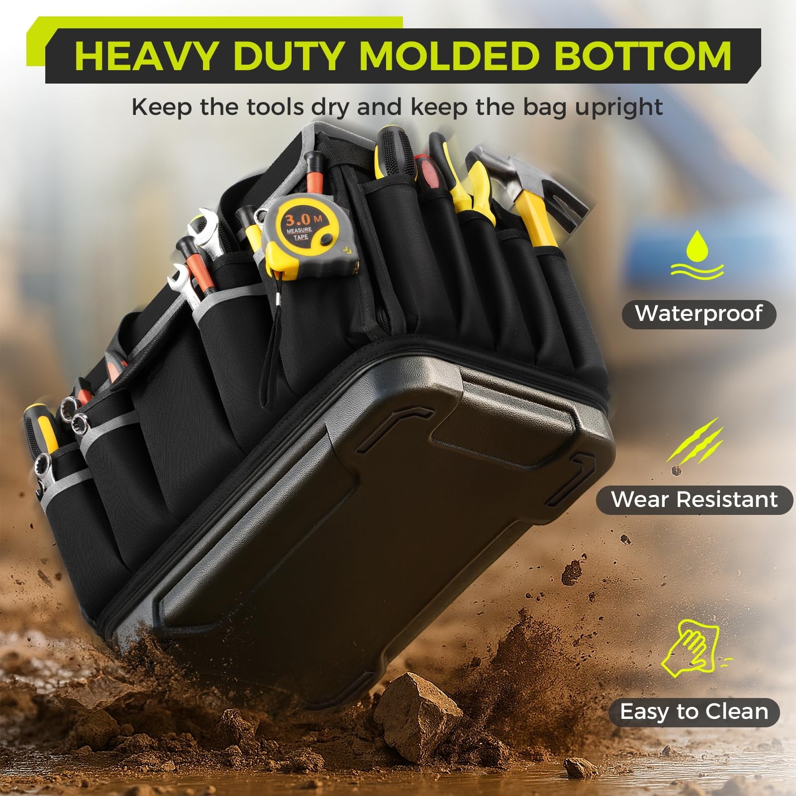 Black 16-Inch 46 Pockets Heavy Duty Electrician Tool Bag Hard Bottom
