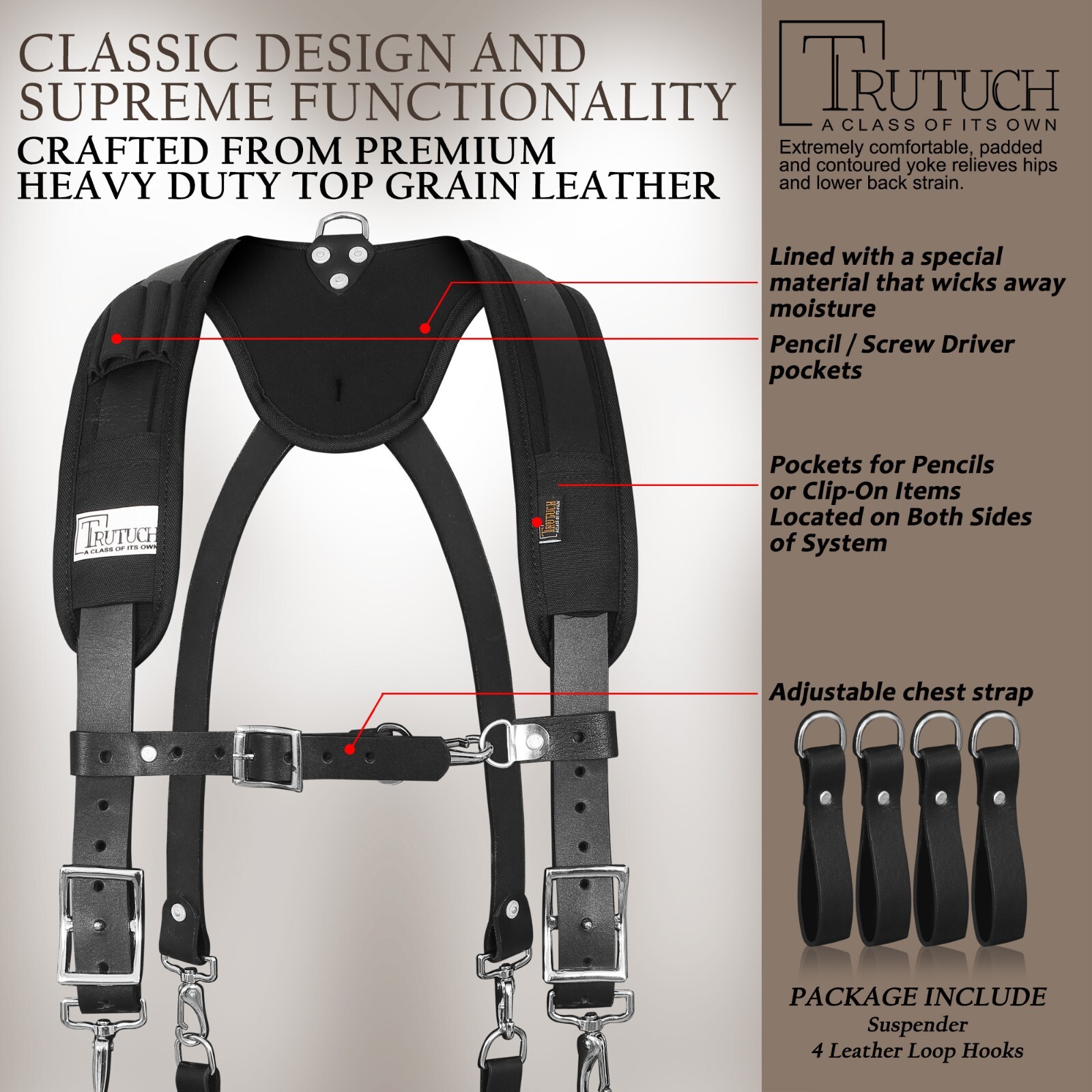 TRUTUCH Nylon and Leather Tool Belt with Leather Work Suspender | Construction
