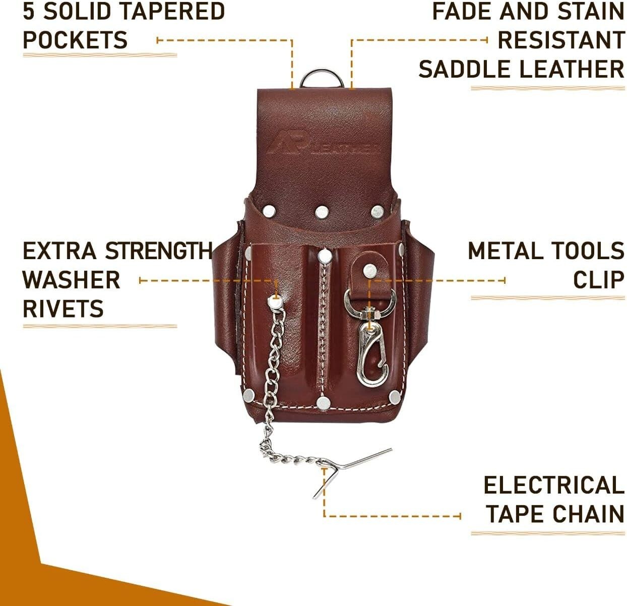 Electrician Pouch Leather Tool Pouch 5 Pocket Pouch with Electrical Tape Holder