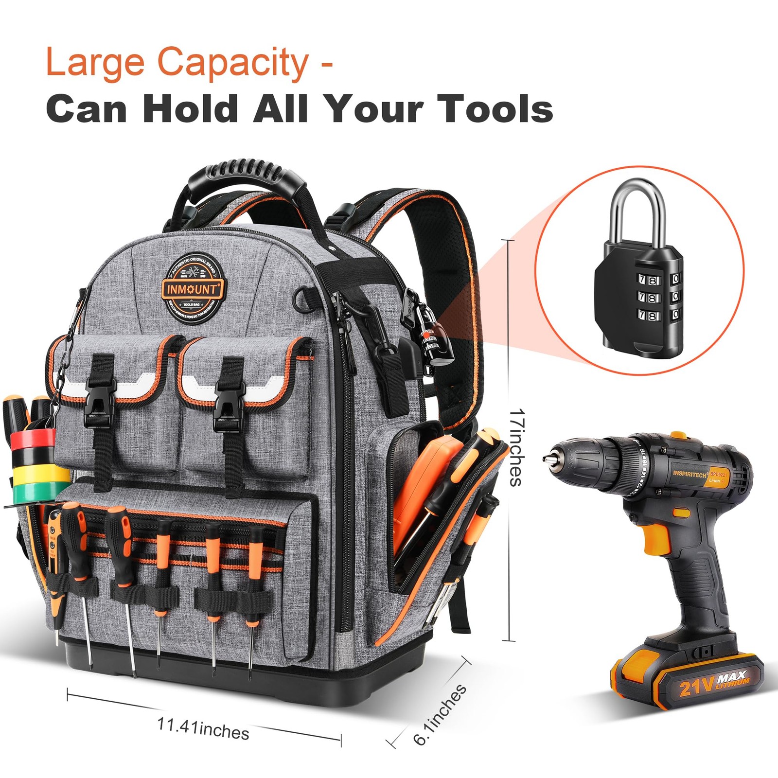 Tool Backpack Heavy Duty – Tool Backpack with Molded Base, 1680D Tool Organiz…