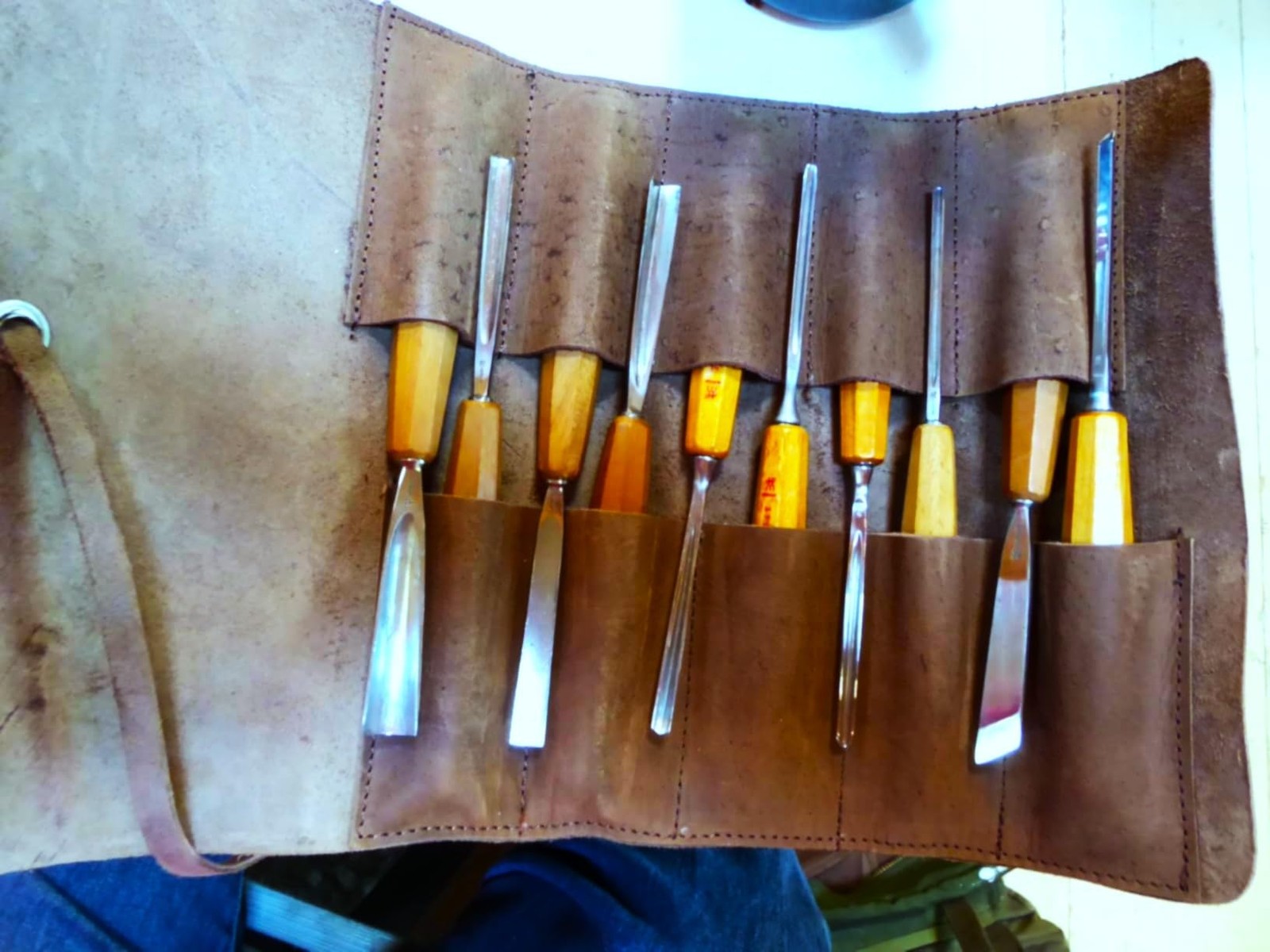 Leather Tool Roll Up Pouch 10 Slots Leather Tool Wrench Roll/Chisel Bag Port…