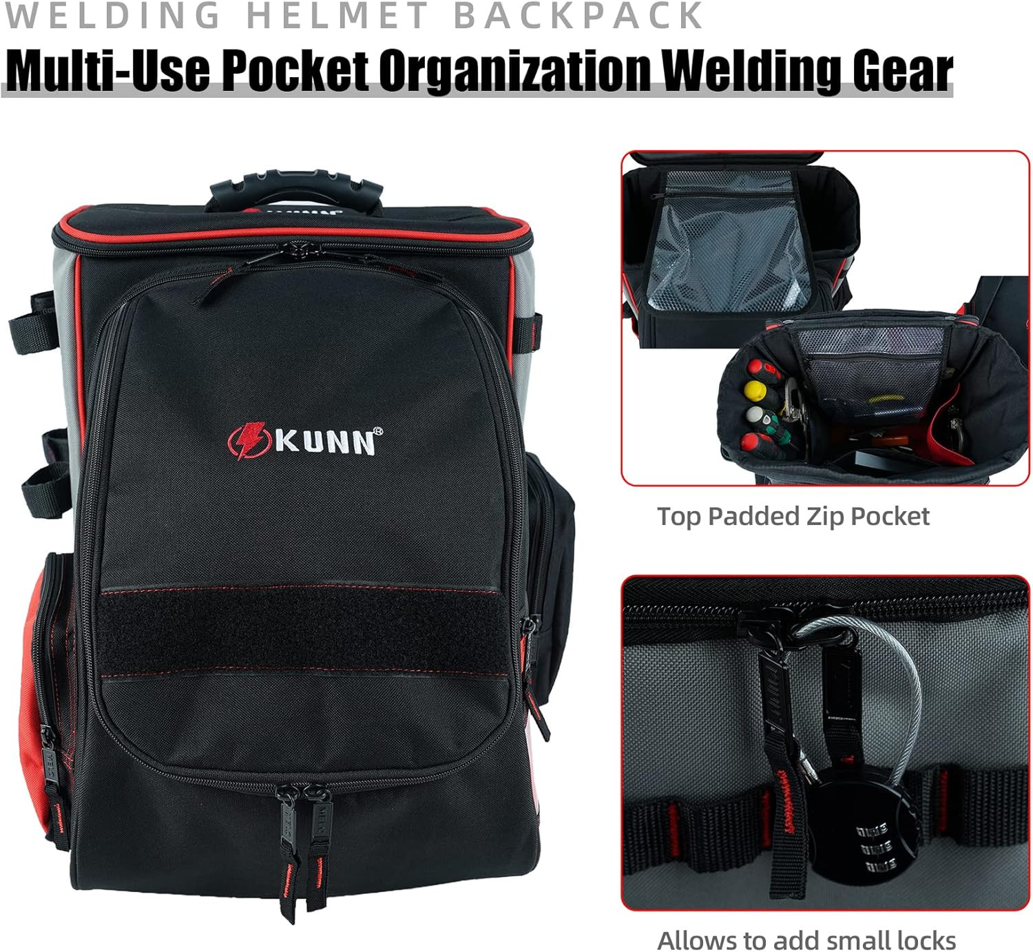 Durable Welding Backpack with Detachable Helmet Bag – Red Tool Carrier