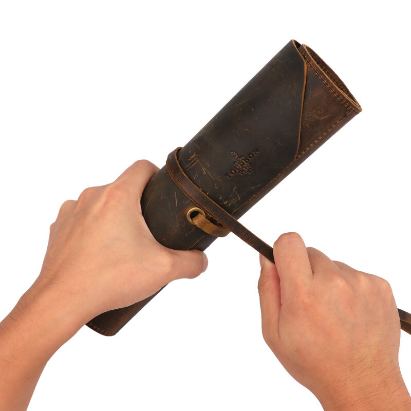 TOURBON Vintage Leather Roll Craft Tool Organizer Workshop Knife Carrier Bag