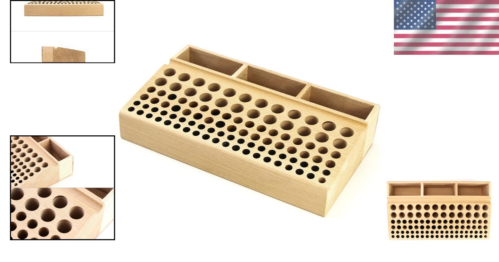 Versatile Leatherworking Tool Organizer with 98 Holes and 3 Slots – Beech Wood