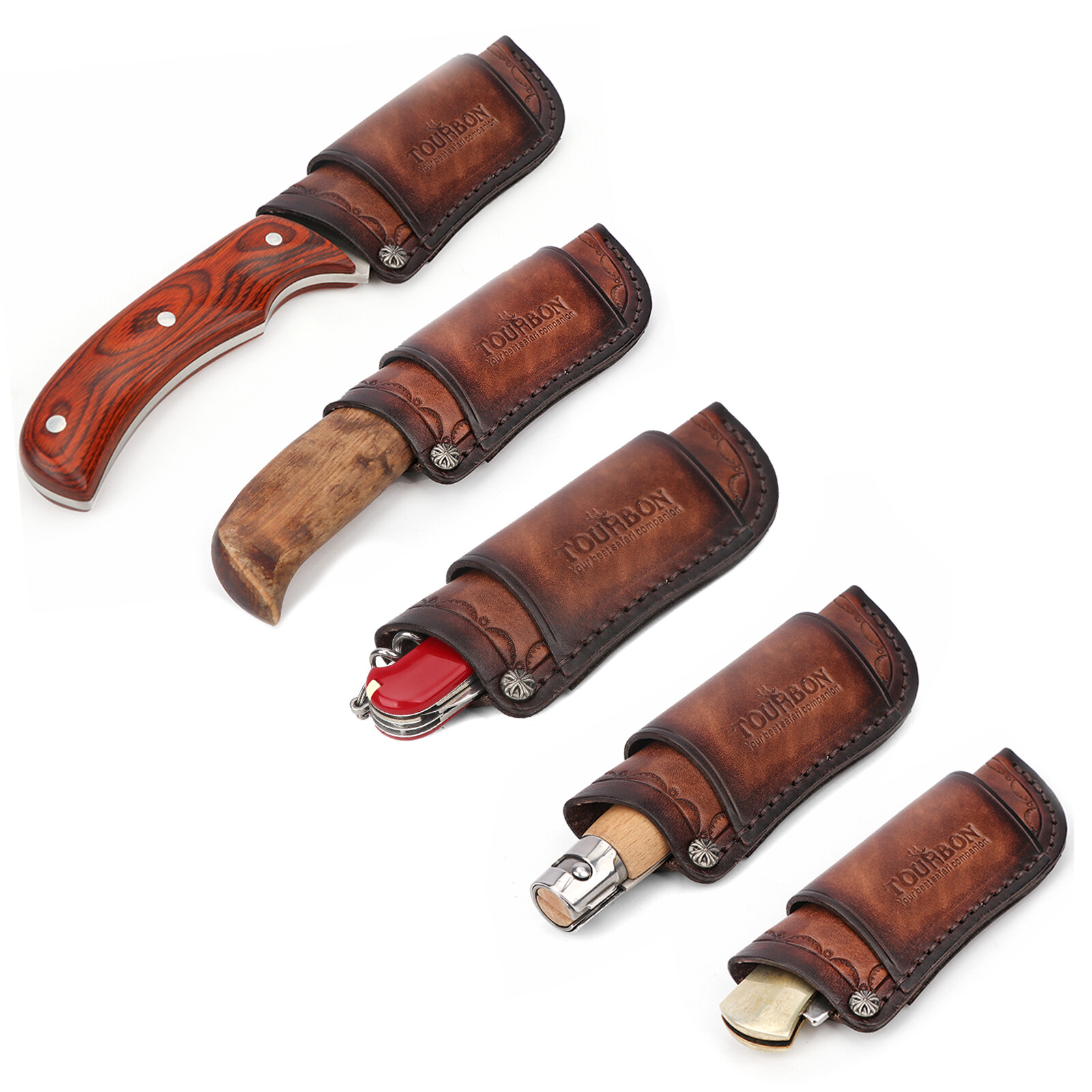 TOURBON Leather Knife Sheath Fixed Blade Case Belt Pouch Fit 4in Knives Camping