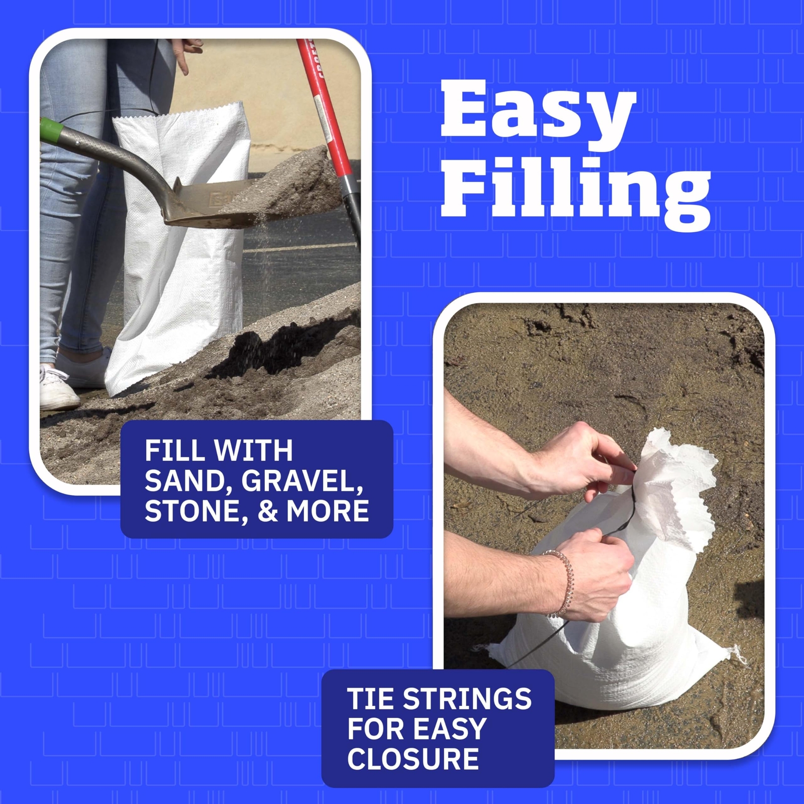 DURASACK Heavy Duty Sand Bags with Tie Strings Empty Woven Polypropylene