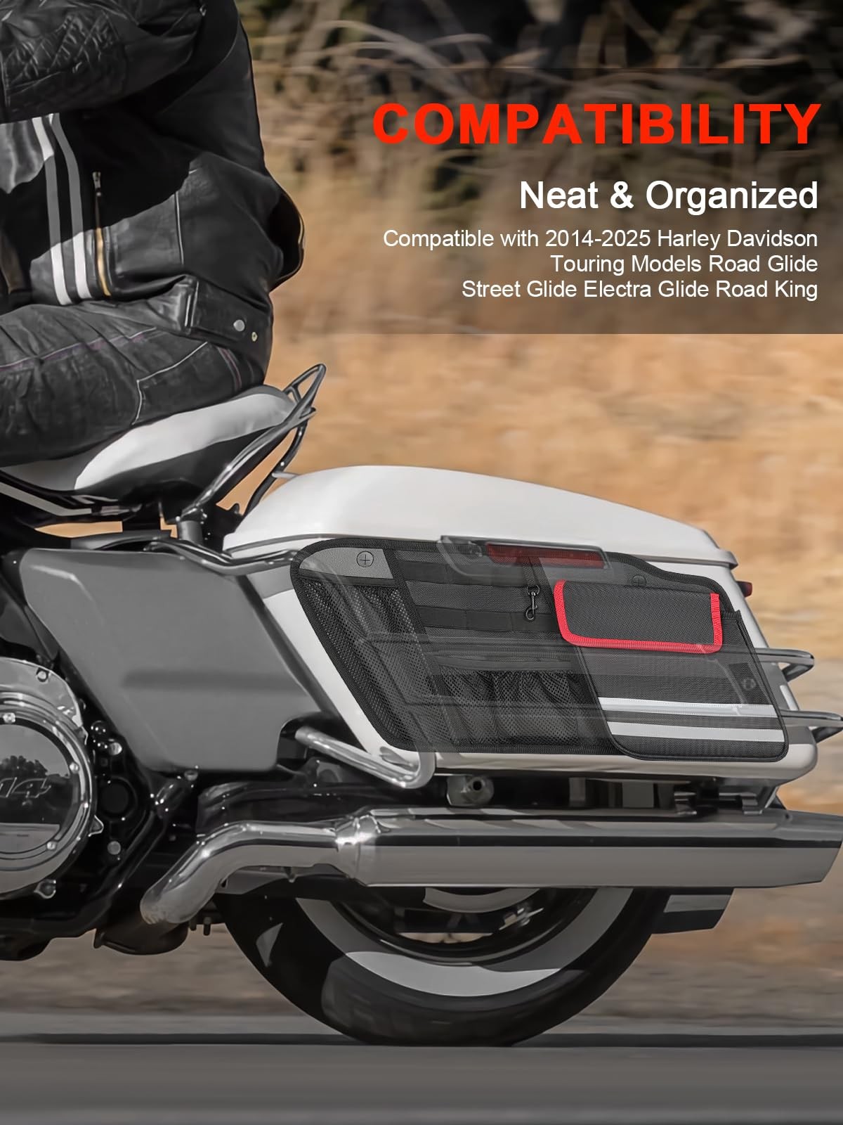 2-Pack Motorcycle Saddlebag Organizer Compatible with 2014-2025 Harley Davids…