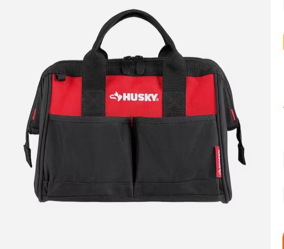 Husky Tool Bag 12 in. 4 Pocket Zipper Top Garage Mechanic Red Black