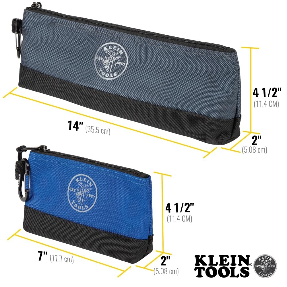 2-Pack Stand-Up Zipper Tool Pouch with Carabiners – 7-Inch Blue & 14-Inch Gray U