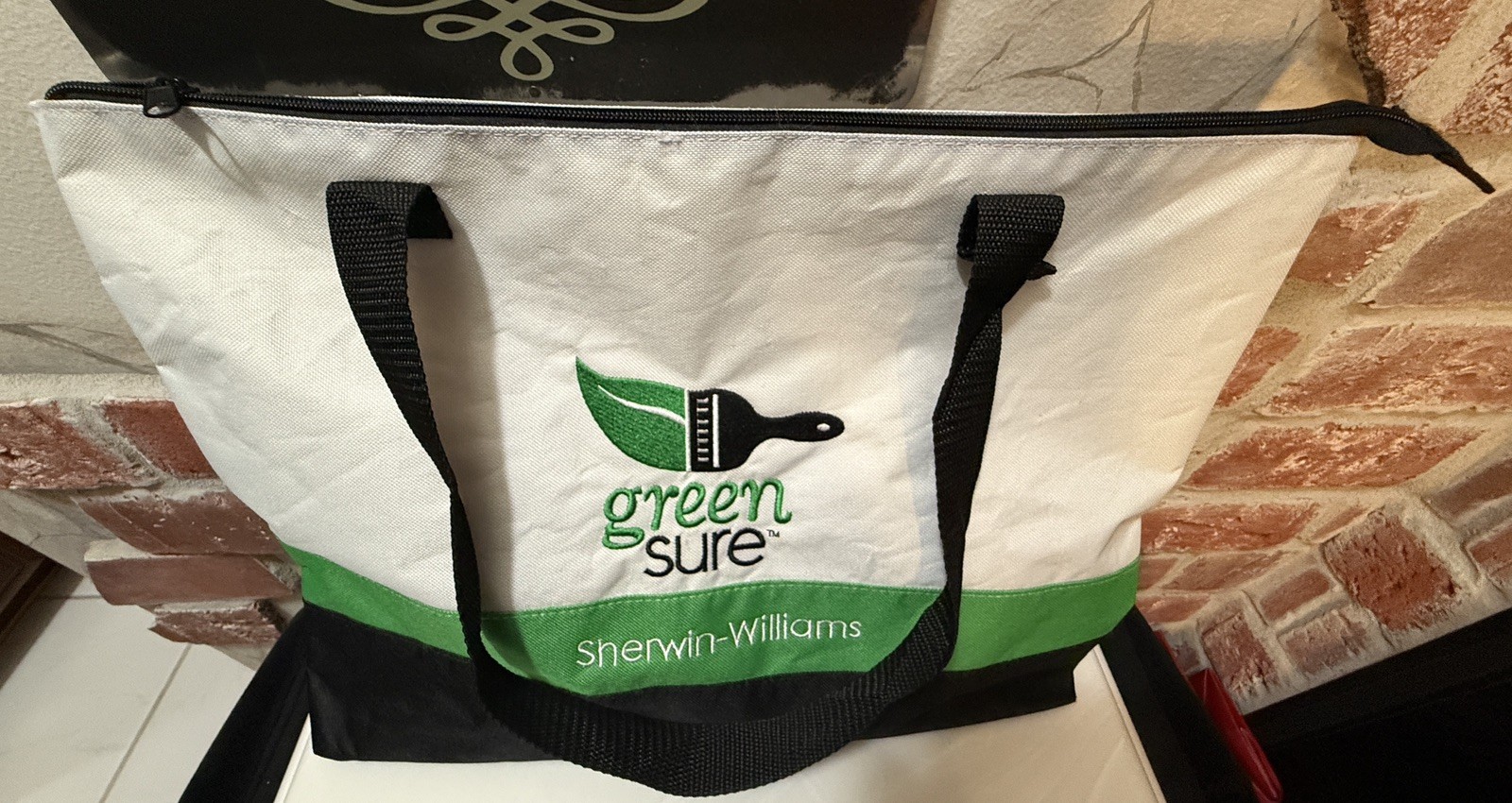 Sherwin Williams Empty White/Green/Black Canvas Tote Bag GREEN SURE Embroidered